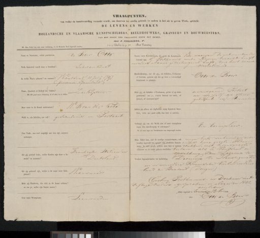 Questionnaire filled out by Otto de Boer