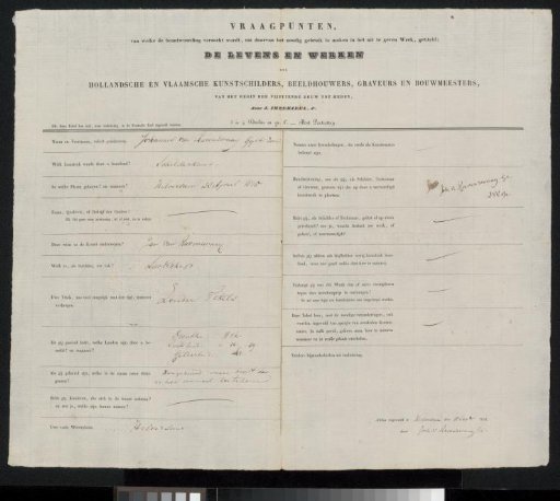 Questionnaire Filled Out by Johannes van Ravenswaay