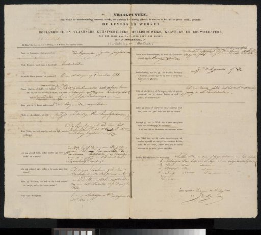 Questionnaire Filled Out by Ignatius Josephus Van Regemorter