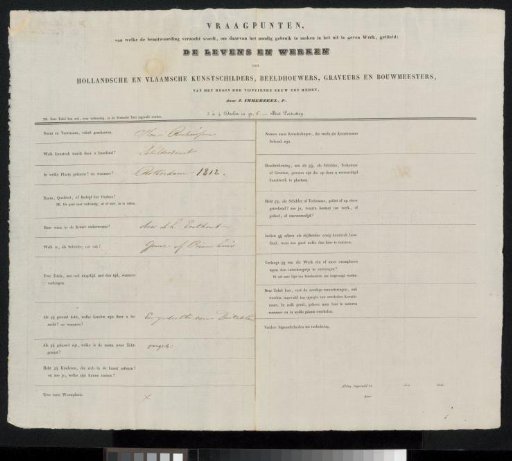 Questionnaire filled out by Henri Rochussen
