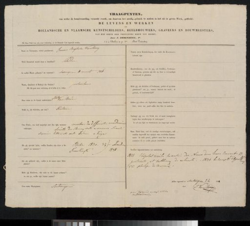 Questionnaire filled out by Jean-Baptiste Van Rooy