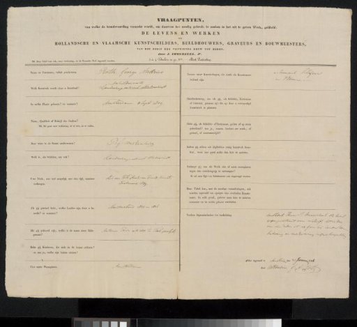 Questionnaire filled out by George Andries Roth