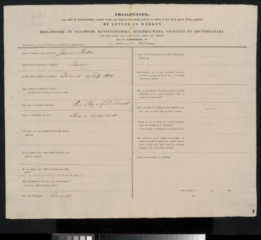 Questionnaire filled out by Johannes Rutten