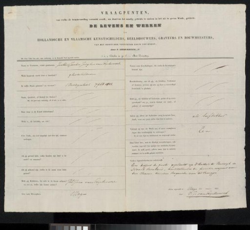 Questionnaire filled out by Jacobus Josephus van Rijckevorsel