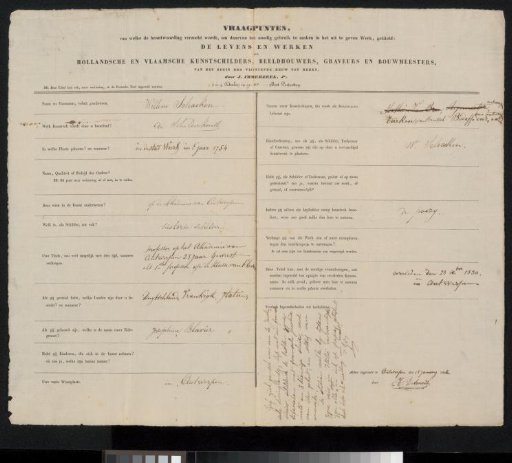 Questionnaire regarding Wilhelmus Schaeken