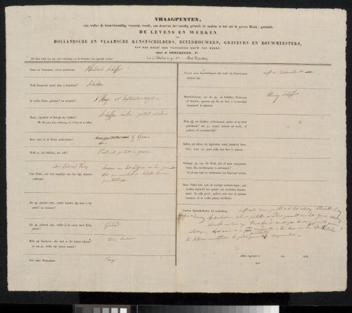 Questionnaire filled out by Henry Scheffer