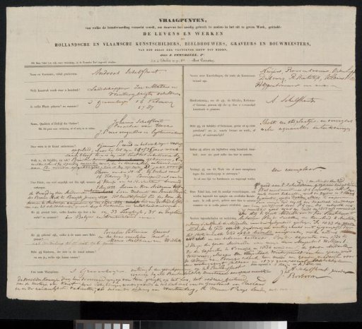 Questionnaire concerning Andreas Schelfhout