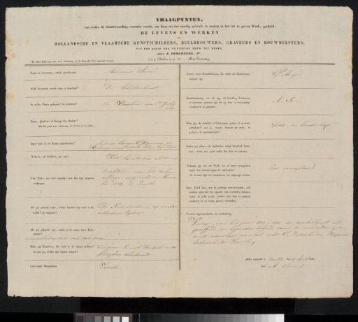 Questionnaire filled out by Adrianus Serné