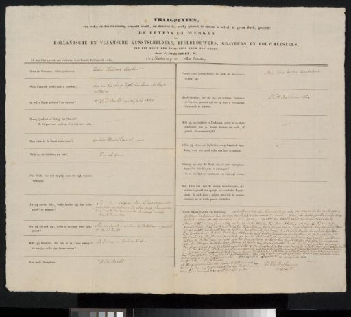 Questionnaire filled out by Johan Hendrik Boshamer