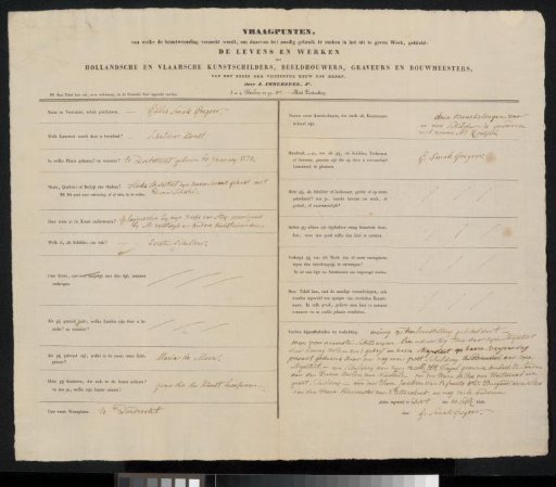 Questionnaire filled out by Gillis Smak Gregoor