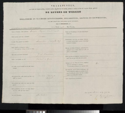 Questionnaire filled out by Cornelis Rogaar Snellebrand