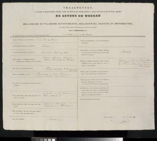 Questionnaire filled out by Jacobus Sörensen
