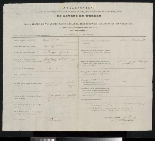Questionnaire filled out by Augustus van der Steene
