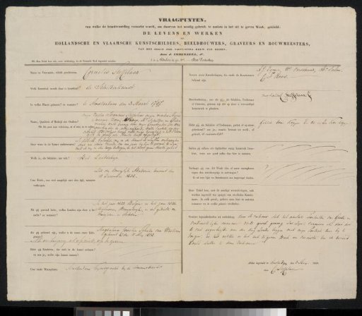 Questionnaire filled out by Cornelis Steffelaar