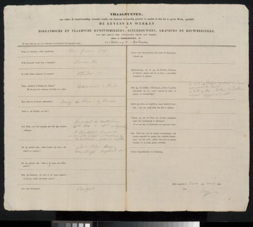 Questionnaire filled out by Tieleman Franciscus Suys