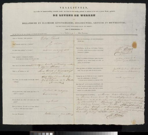 Questionnaire filled out by Willem Thans