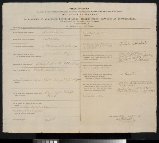 Questionnaire filled out by Henricus Turken