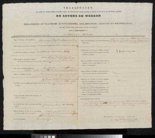 Questionnaire filled out by Abraham Uytenbogaart