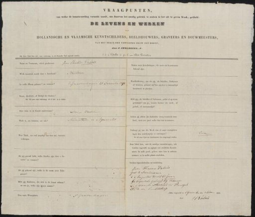 Questionnaire filled out by Jean Chrétien Valois