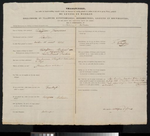 Questionnaire filled out by François Verheyden