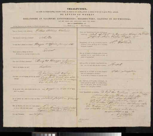 Questionnaire Filled Out by Pierre Antoine Augustin Verlinde