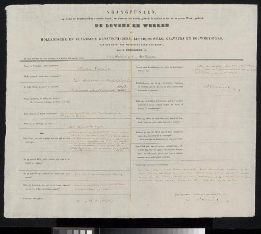 Questionnaire filled out by Pieter Voskuil