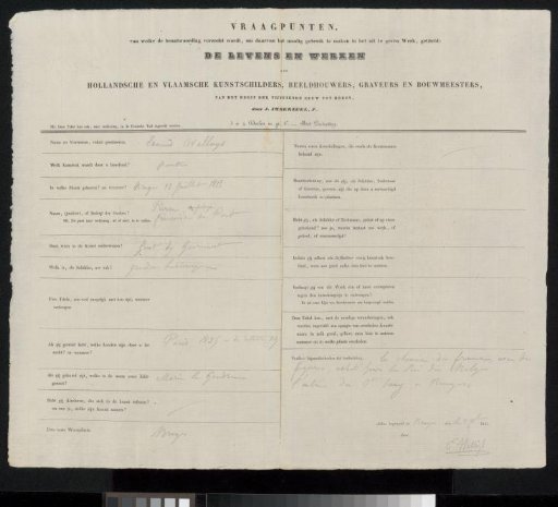 Questionnaire filled out by Edouard Auguste Wallays
