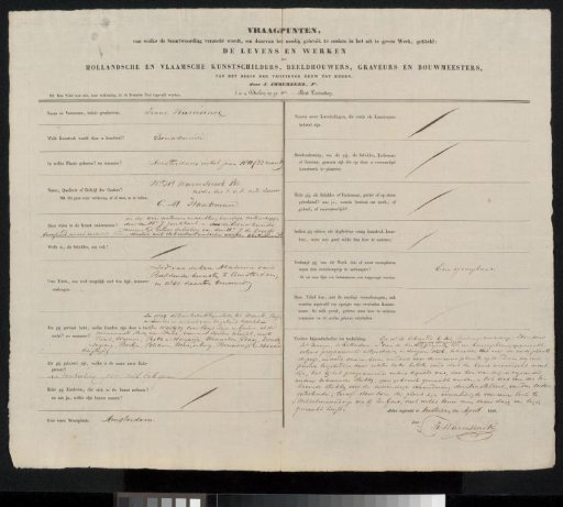 Questionnaire filled out by Isaac Warnsinck