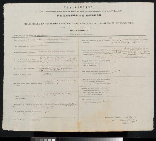 Questionnaire filled out by Charles Augustin Wauters