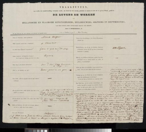 Questionnaire filled out by Adrianus Wulffaert