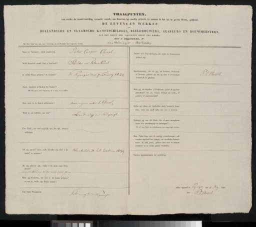 Questionnaire filled out by Pieter Casper Christ