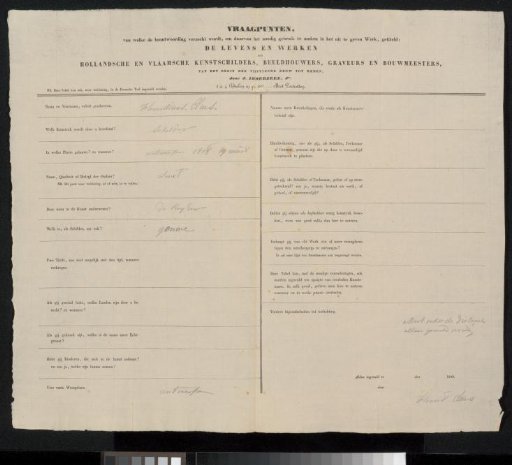 Questionnaire filled out by Florentinus Claes