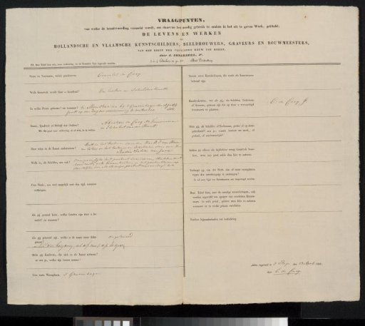 Questionnaire filled out by Cornelis de Coeg