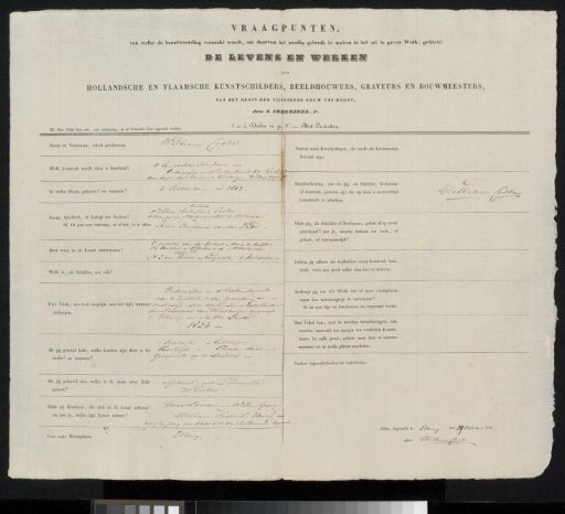 Questionnaire filled out by William Cooke