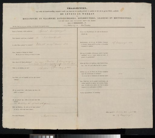 Questionnaire filled out by Reinier Craeyvanger