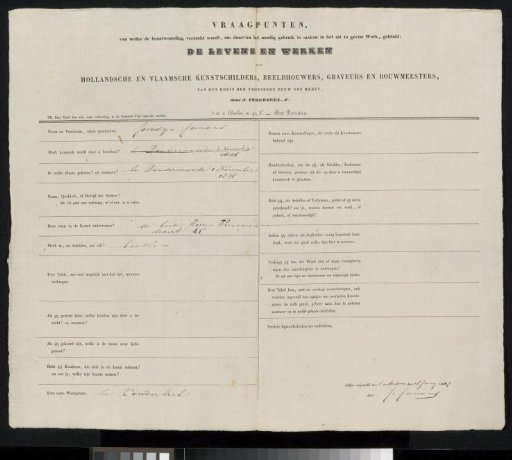 Questionnaire filled out by Conradijn Cunaeus
