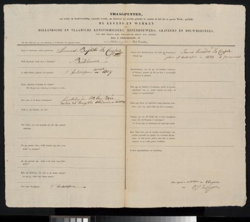 Questionnaire concerning Jean-Baptist De Cuyper