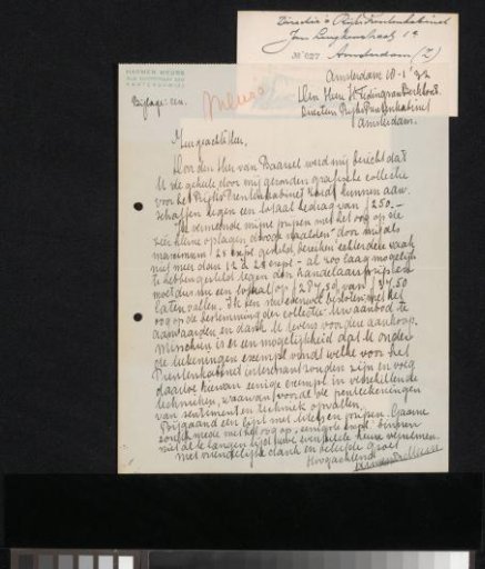 Letter to Jonkheer Hendrik Teding van Berkhout (1879-1969)