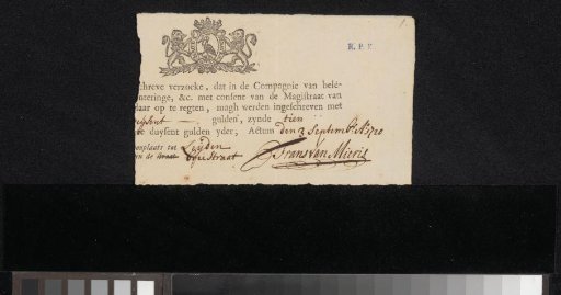 Registration ticket of Frans van Mieris (II)