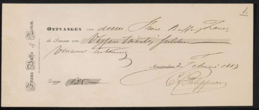 Receipt for Karel Frans Philippeau
