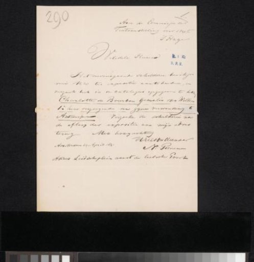 Letter to the Committee of the Exhibition of Living Masters in The Hague
