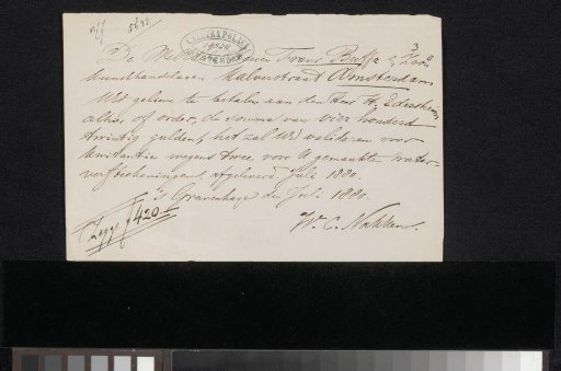 Money order to Frans Buffa and Sons