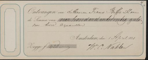 Receipt for Willem Carel Nakken