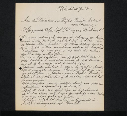 Letter to jonkheer Hendrik Teding van Berkhout (1879-1969)