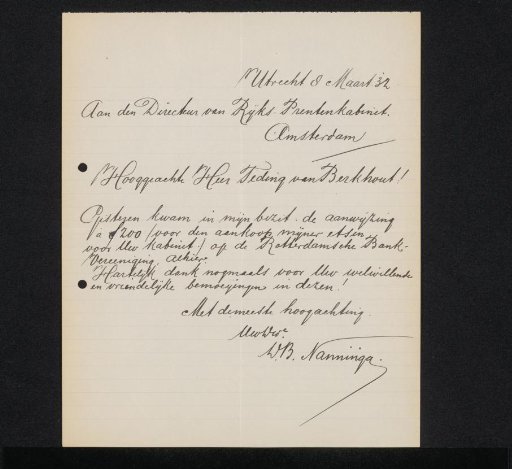 Letter to Jonkheer Hendrik Teding van Berkhout (1879-1969)