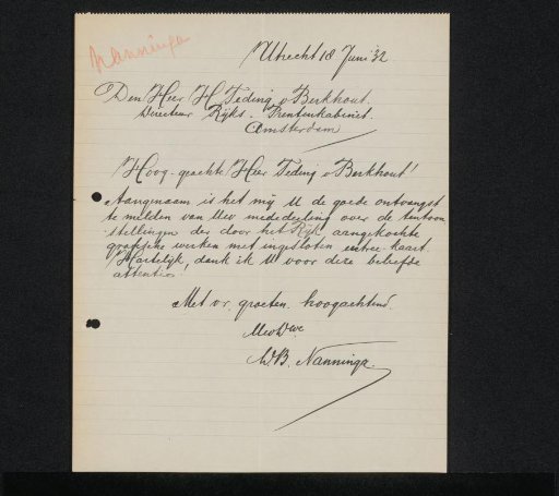 Letter to Jonkheer Hendrik Teding van Berkhout (1879-1969)
