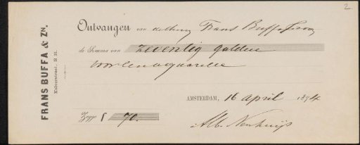 Receipt for Albert Neuhuys (1844-1914)