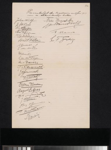 Attendance list of the meeting of 10 June 1904 for the Albert Neuhuys tribute