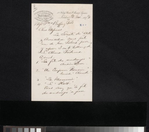 Letter to Frans Buffa and Sons