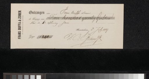 Receipt for Johan Conrad Greive